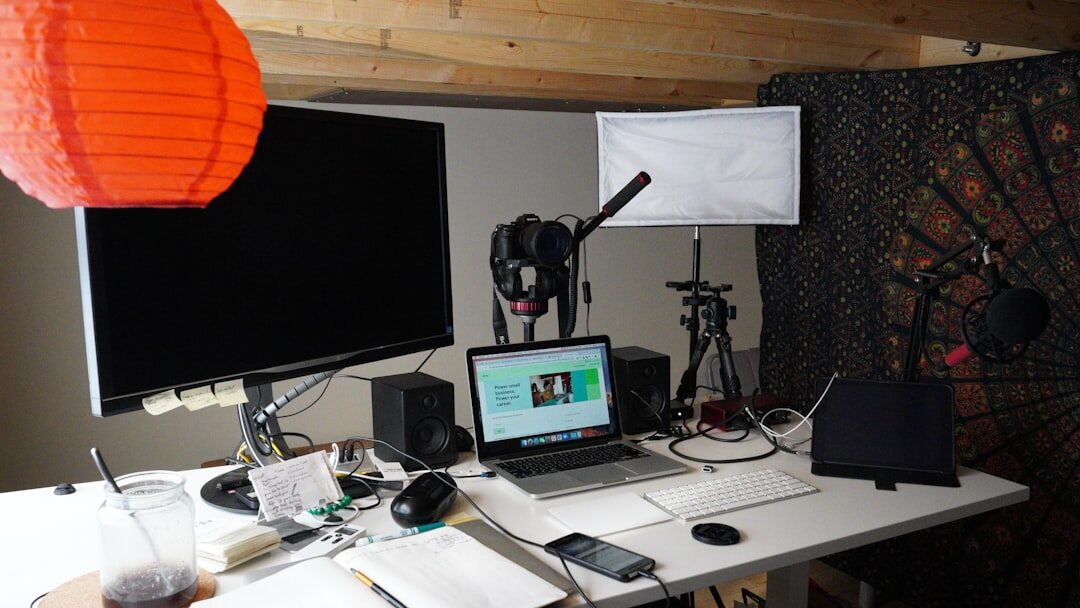 Live streaming setup with camera and computer