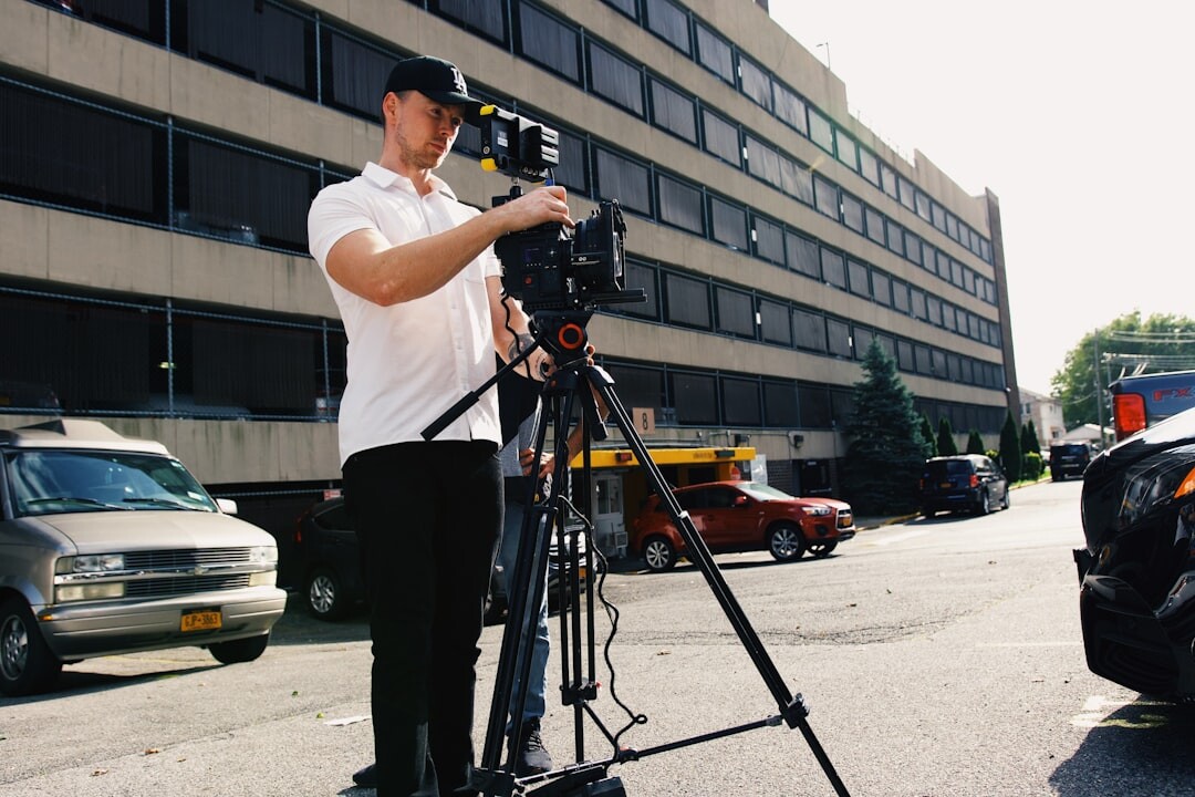 Television broadcasting camera in action